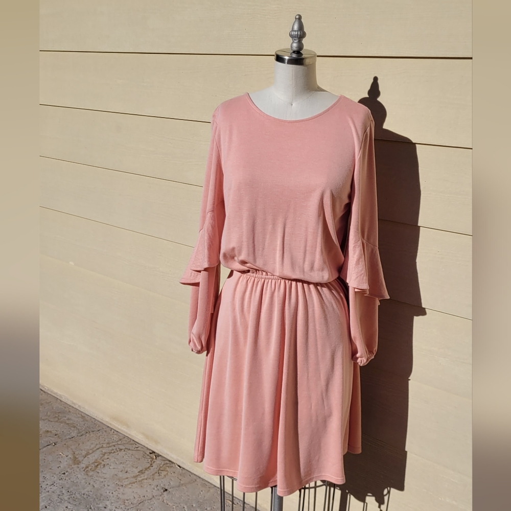 NEW H Halston long sleeve blush mini A-line Dress